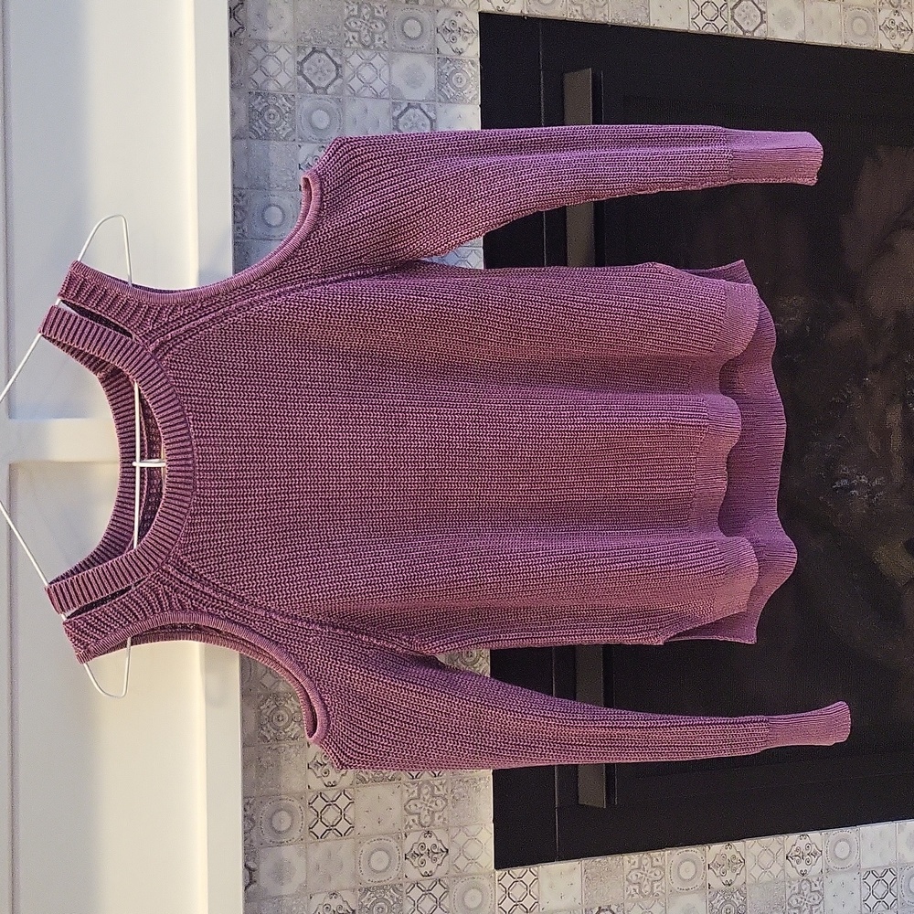 Womens Hollister cable knit purple sweater with open shoulders size M